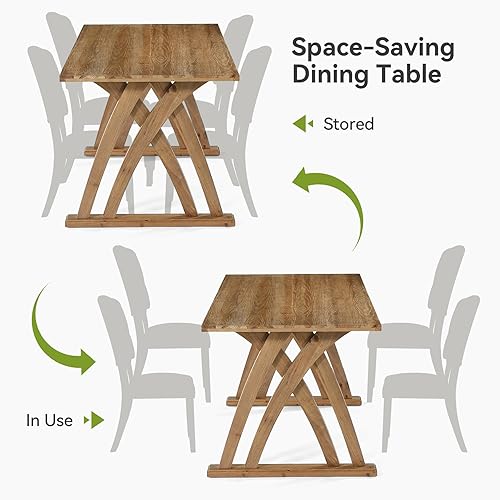 Miniatura 7 de LITTLE TREE Mesa de comedor de madera maciza para 4 a 6 personas, mesa de cocina rectangular de 63 pulgadas con marco de madera resistente, mesa de