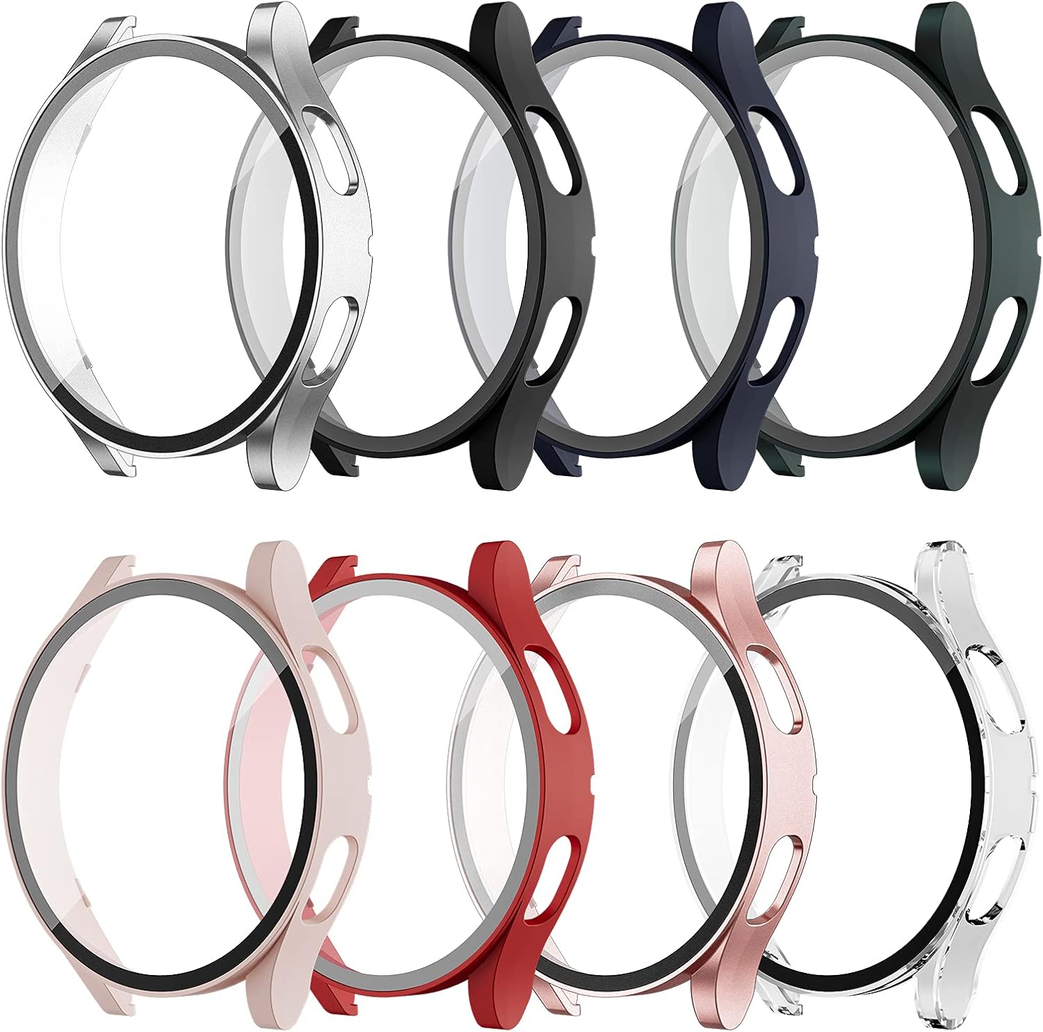 Cuteey 8 Pack for Galaxy Watch 4 40mm Case with Built in Tempered Glass Screen Protector, Slim Guard Thin Bumper Full Coverage Cover for Samsung Women Men Smart Watch Accessories