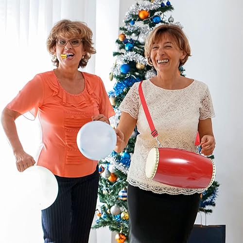 Miniatura 9 de Vaguelly 1 Unidades de tambor de cintura de piel de vaca tradicional chino tambor de mano duradero para niños ancianos rendimiento, 7.1x3.5x3.5 in