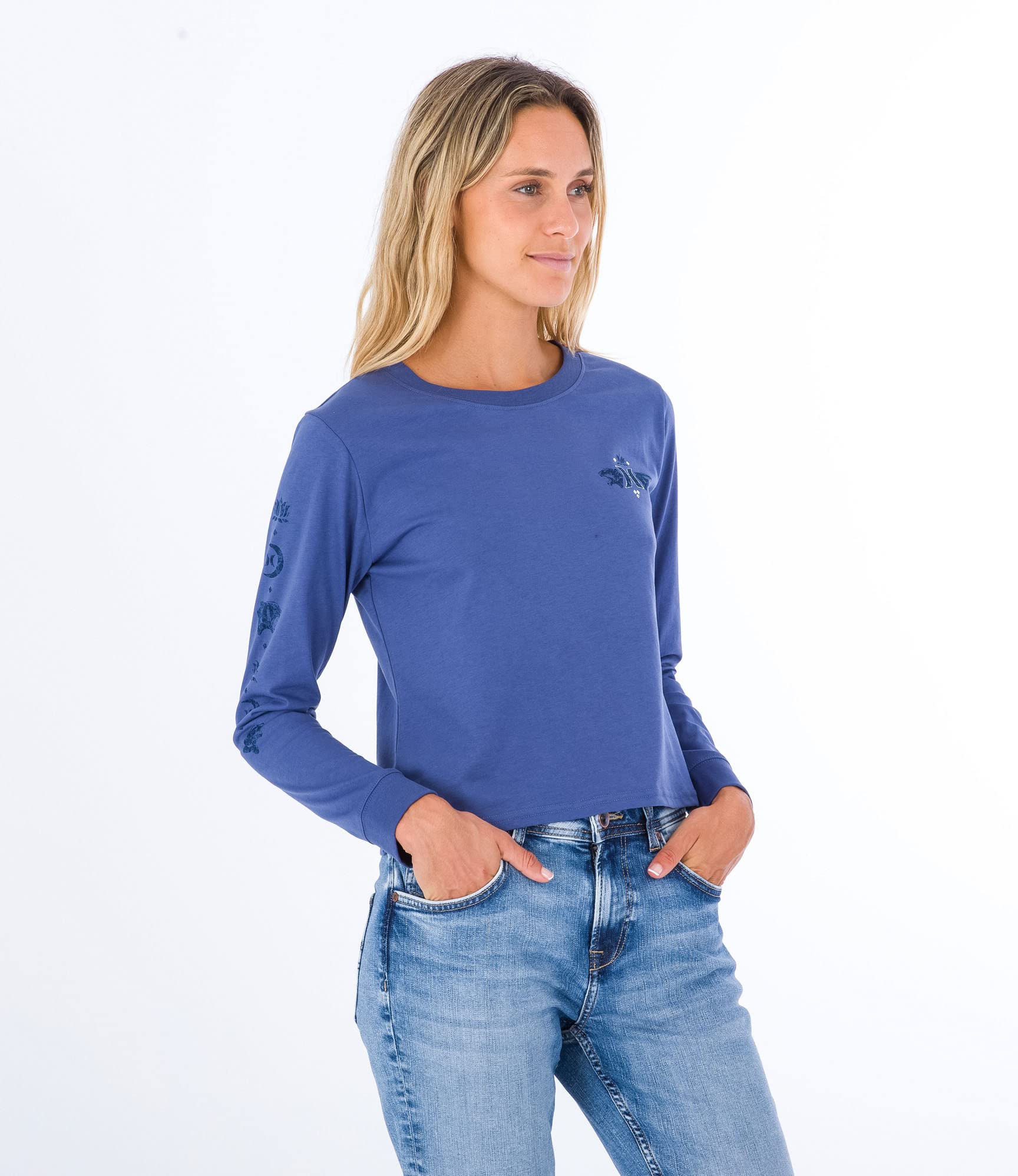 Hurley Women's W Oceancare Mona Ls Tee T-Shirt, Mood Indigo, XS