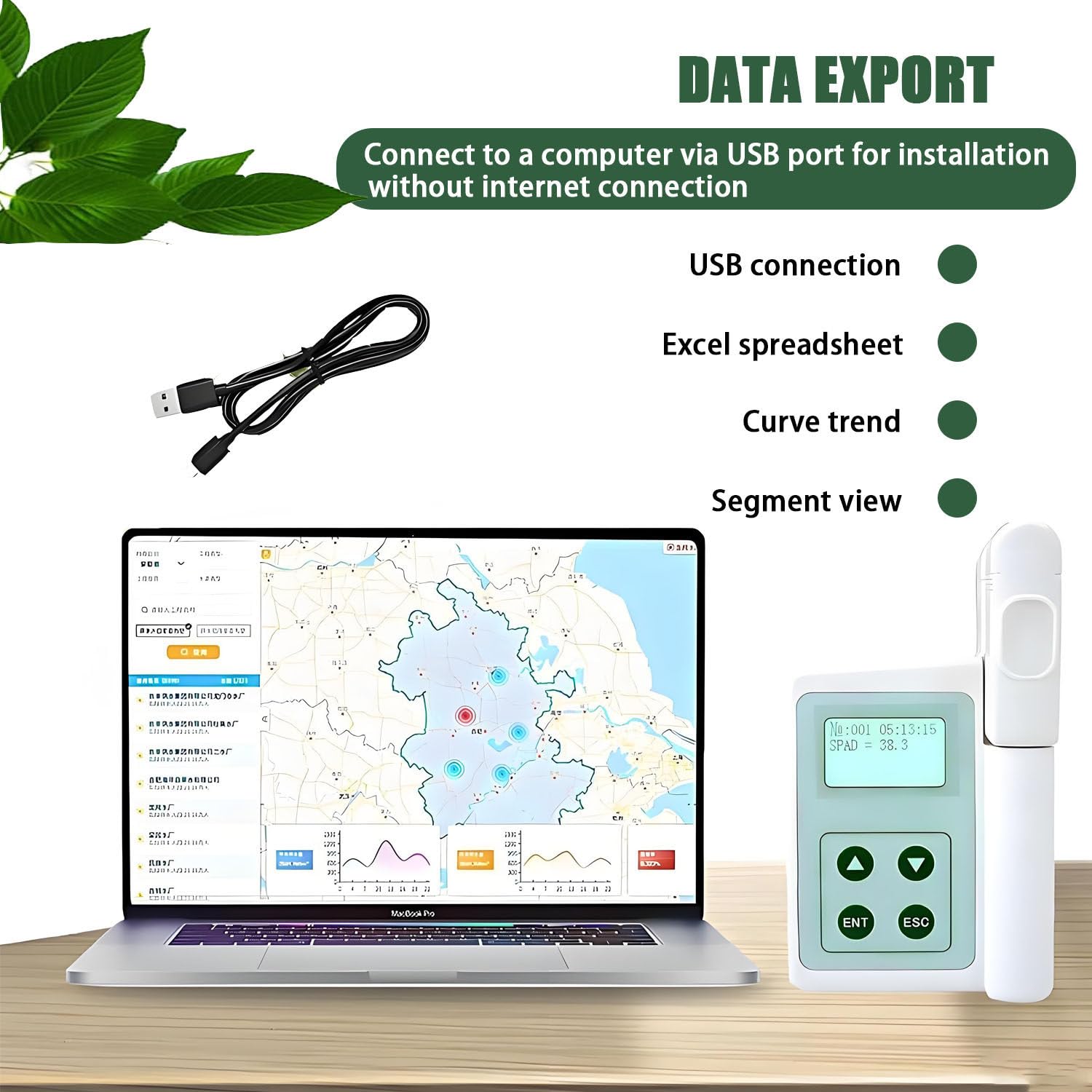 Analyseur de chlorophylle Portable, chlorophylle-mètre portatif, avec écran LCD, Zone de Mesure 2 * 2 mm, chlorophylle : 0,0-99,9 SPAD, pour Tester la chlorophylle des Plantes.