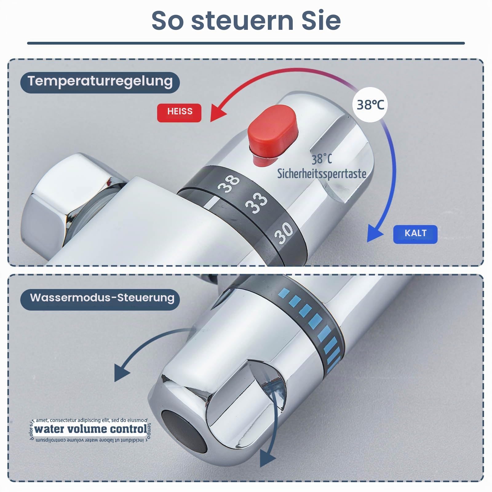 Duscharmatur mit Thermostat Armatur Dusche Wannenarmatur Duscharmatur Badewannenarmatur Duschthermostat Duscharmaturen mit 38 °C Sicherheitsstopp Chrom