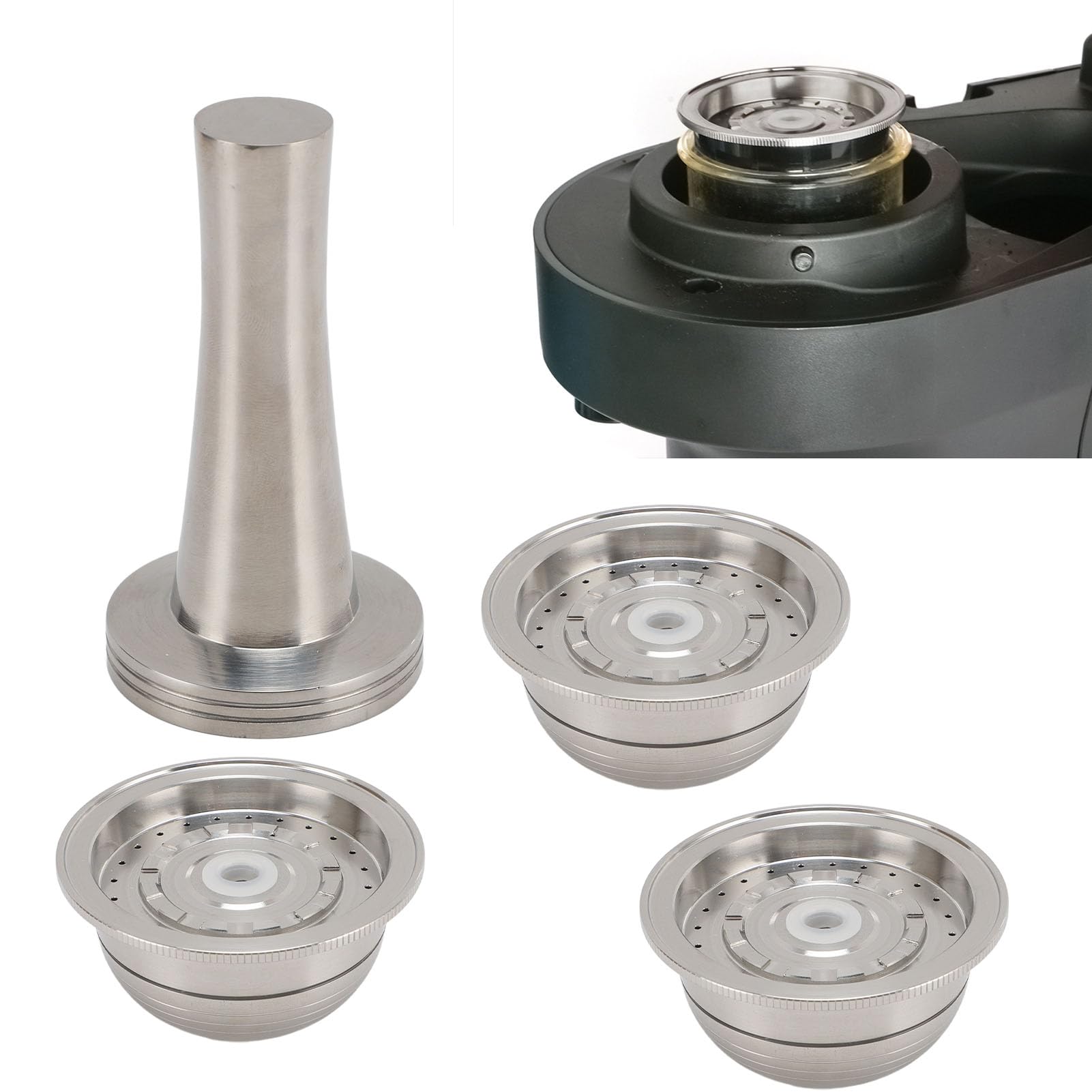 3pcs Cápsulas de café reutilizables de acero inoxidable Cápsulas de café recargables 230 ml con cepillo de cuchara de café 6 pegatinas