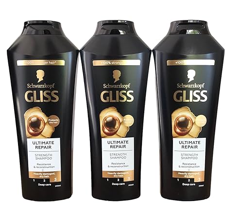 GLISS Champú reparador de cabello, reparación definitiva para cabello muy dañado, 13.6 onzas (paquete de 3)