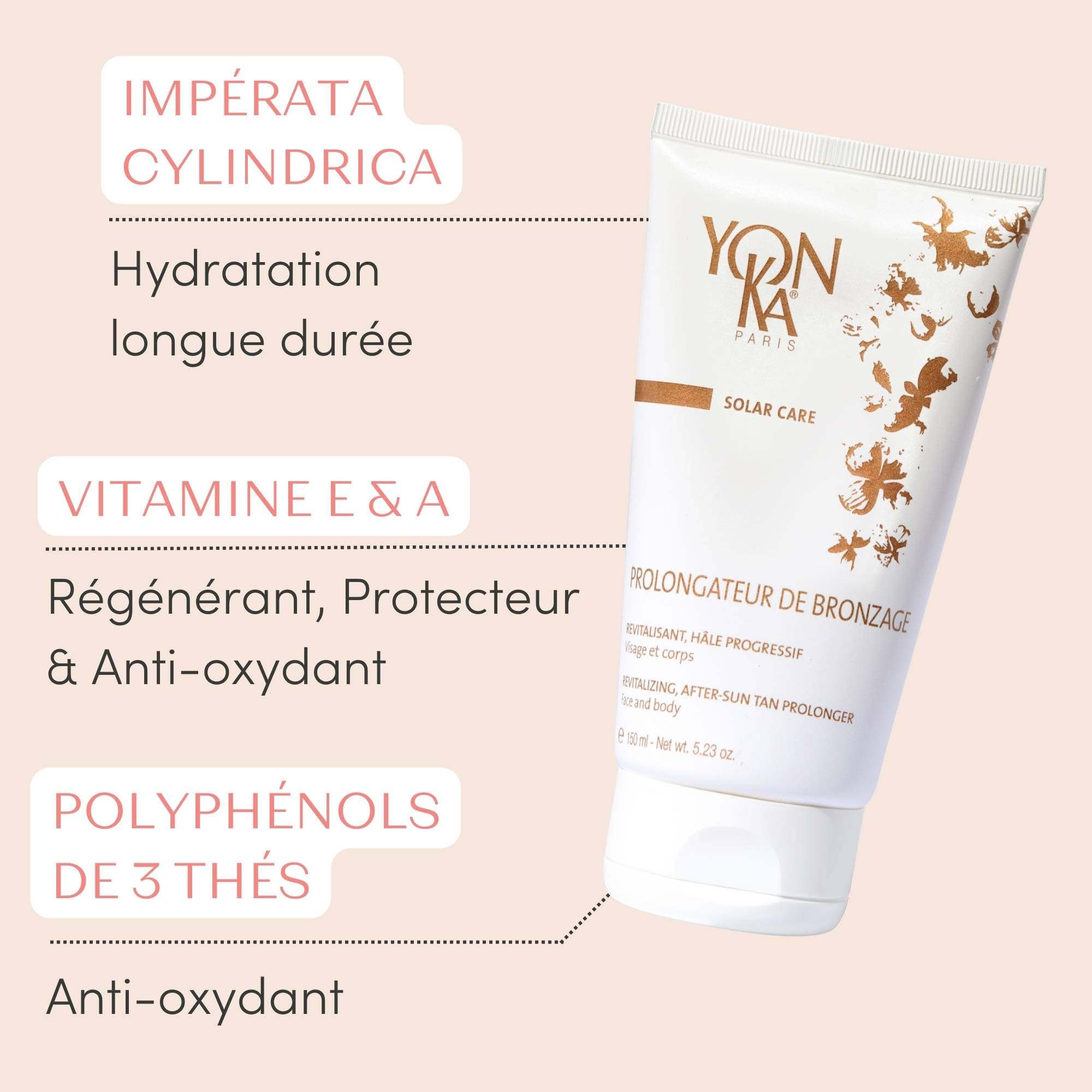 Yonka Paris Prolongateur de Bronzage – Lait Après-Soleil Visage & Corps – Auto-bronzant Progressif 91% Naturel – Hydratant & Sublimateur de Hâle – 150ml