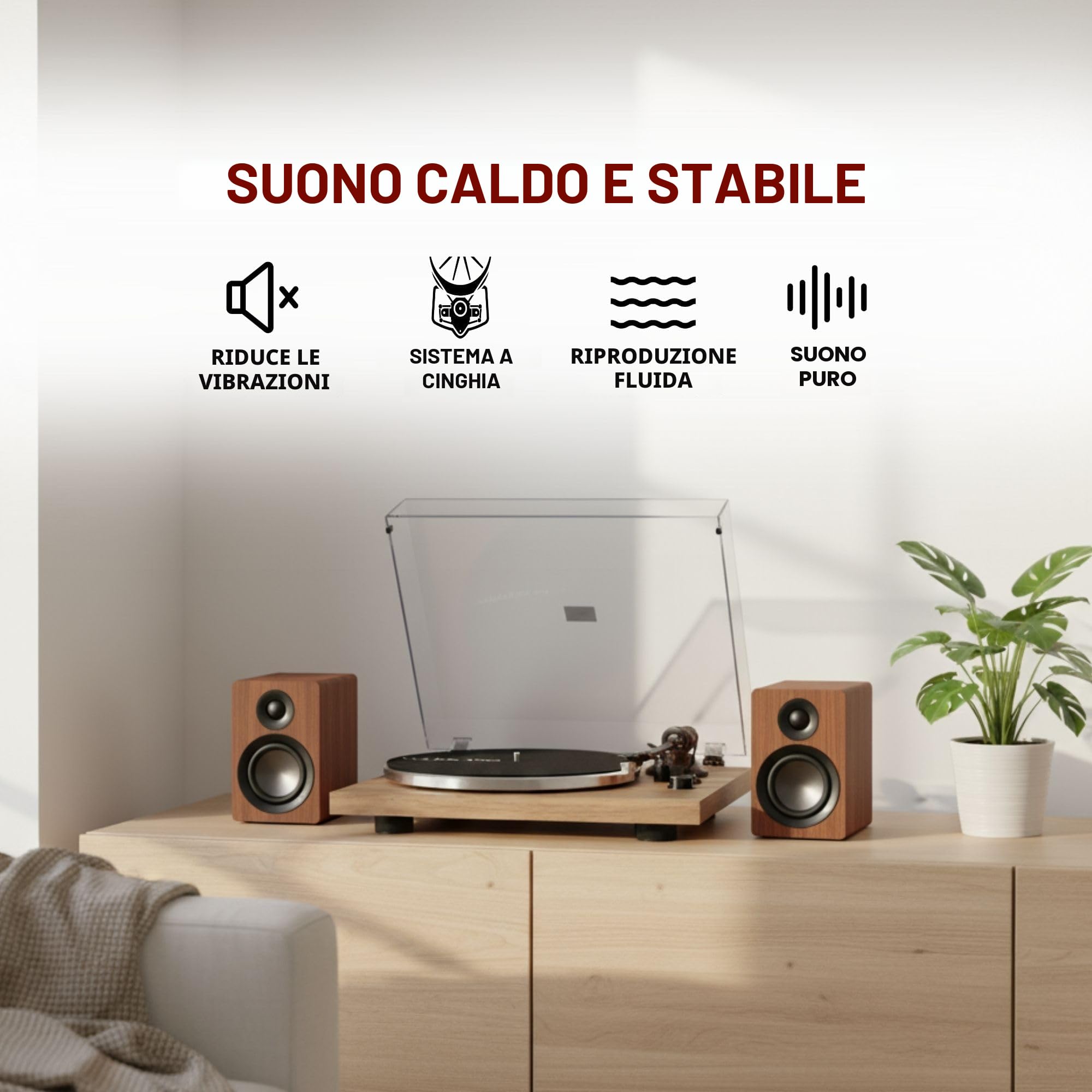 VULKKANO TD10 Giradischi con Braccio di Precisione, Equalizzatore Phono/Linea Integrato e Design Elegante Compatibile con Vinili da 33 e 45 Giri