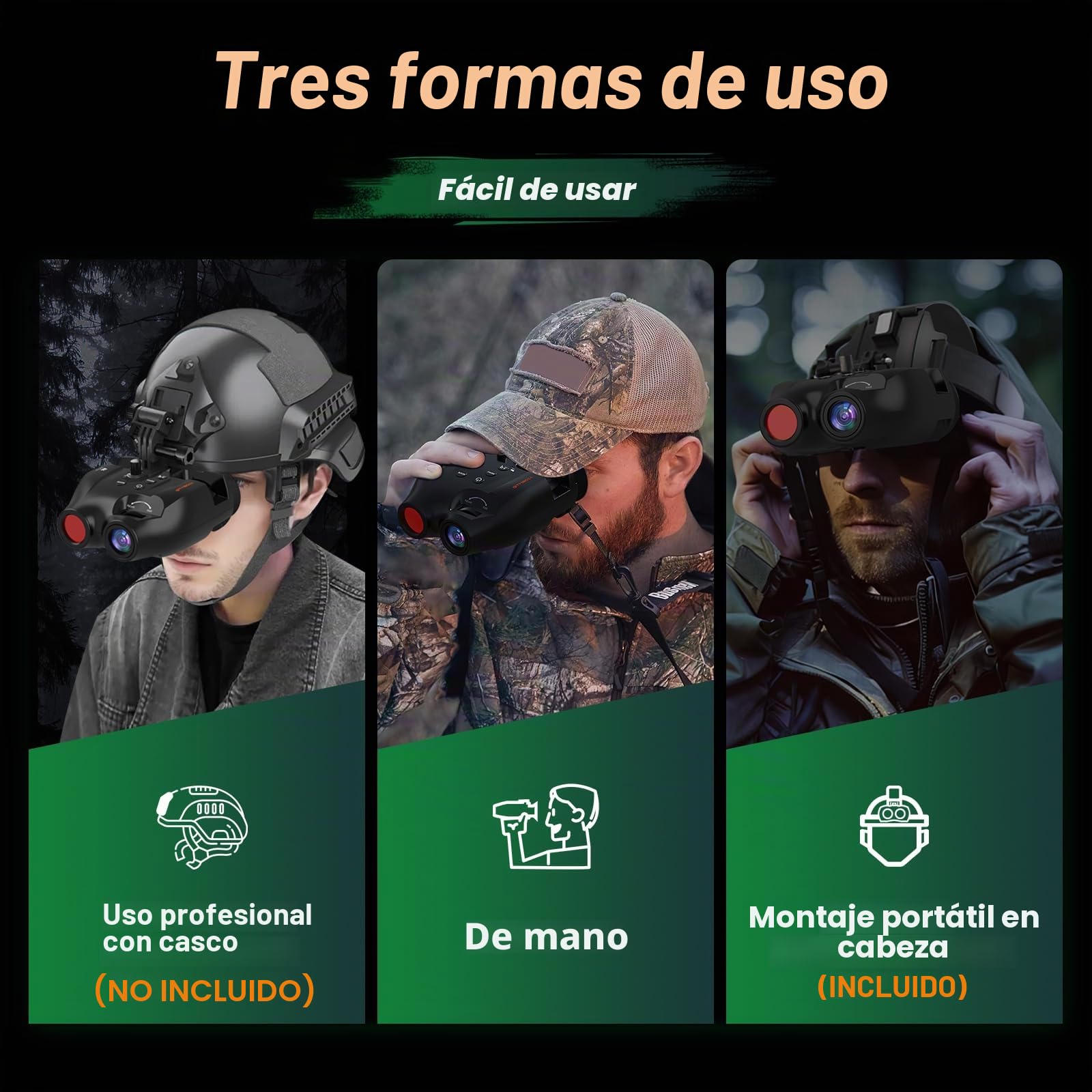 Óculos de visão noturna montados na cabeça, binóculos digitais infravermelhos recarregáveis de 984 pés, Zoom Digital 5X, cartão TF de 16 GB