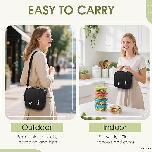 Miniatura 7 de Lonchera para mujeres y hombres, reutilizable, aislada, bolsa de almuerzo para mujer, bolsa de almuerzo con correa ajustable para el hombro, para