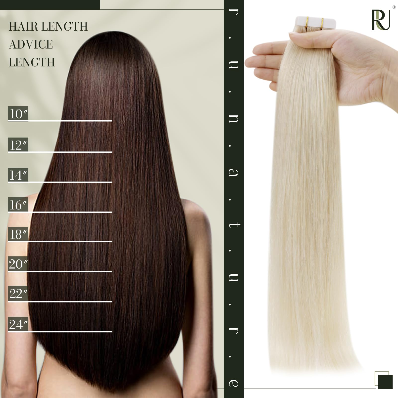 RUNATURE Tape in Hair Extensions Real Human Hair 24 Inch Tape Hair Extensions White Blonde Remy Straight Invisible Tape Hair Blonde 20pcs 50g #800 - Image 3