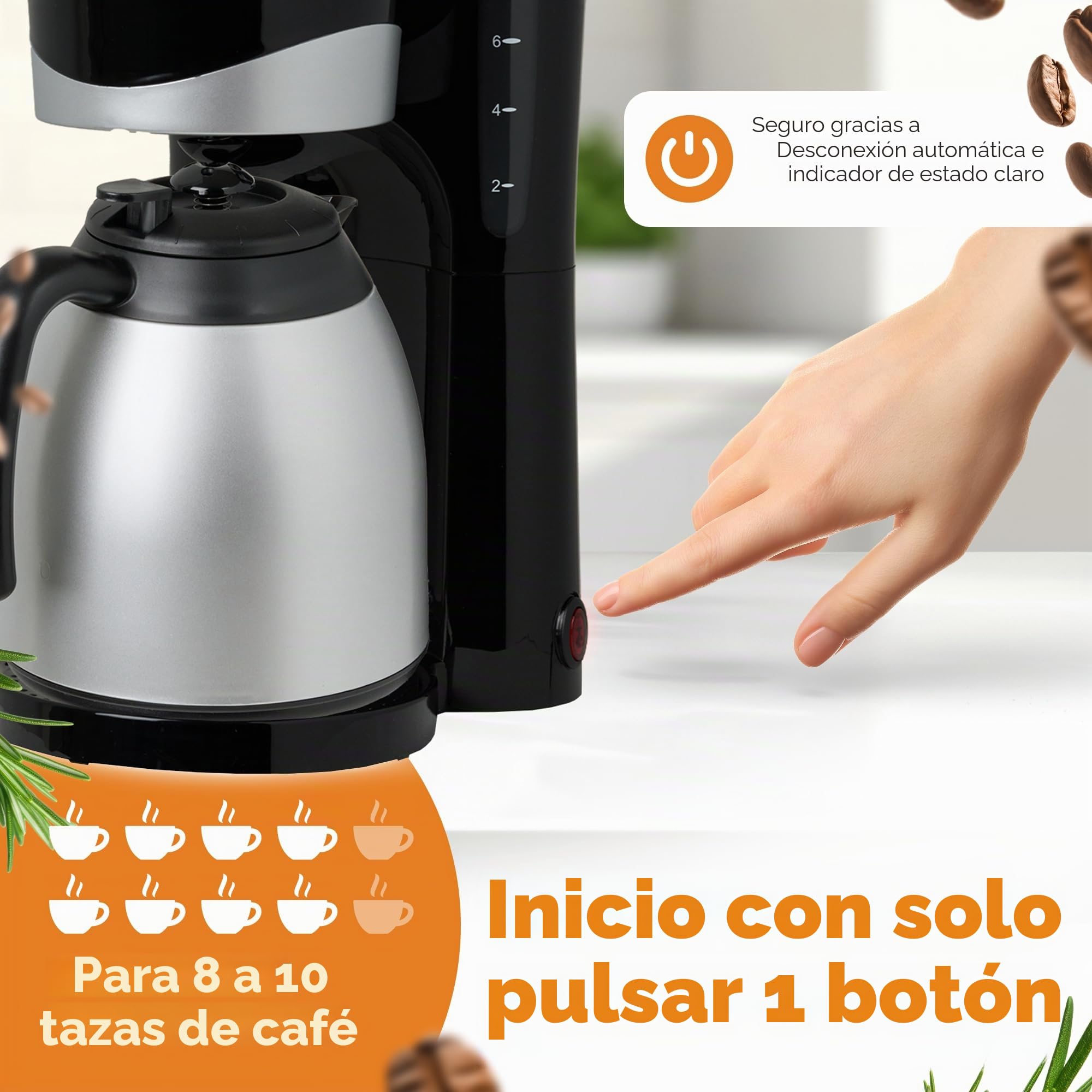 Bomann® Cafetera para 8-10 tazas de café de filtro, cafetera con jarra térmica, parada por goteo y desconexión automática, filtro extraíble, indicador de nivel de agua aprox. 1 litro - KA 168 CB negro