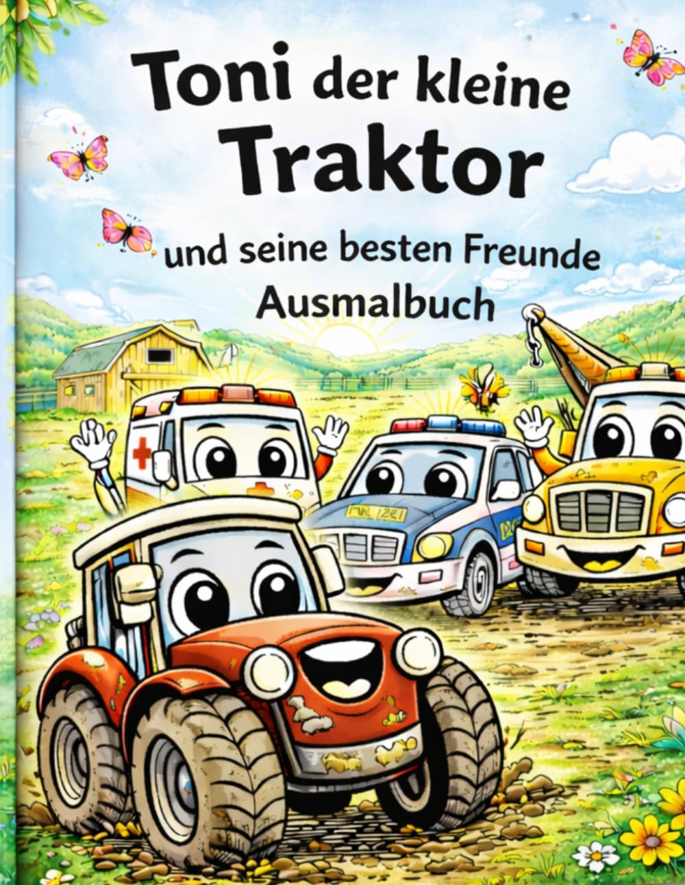 Toni der kleine Traktor und seine besten Freunde – Ausmalbuch: Mit Feuerwehr, Polizei, Bagger, LKW und vielen tollen Fahrzeugen