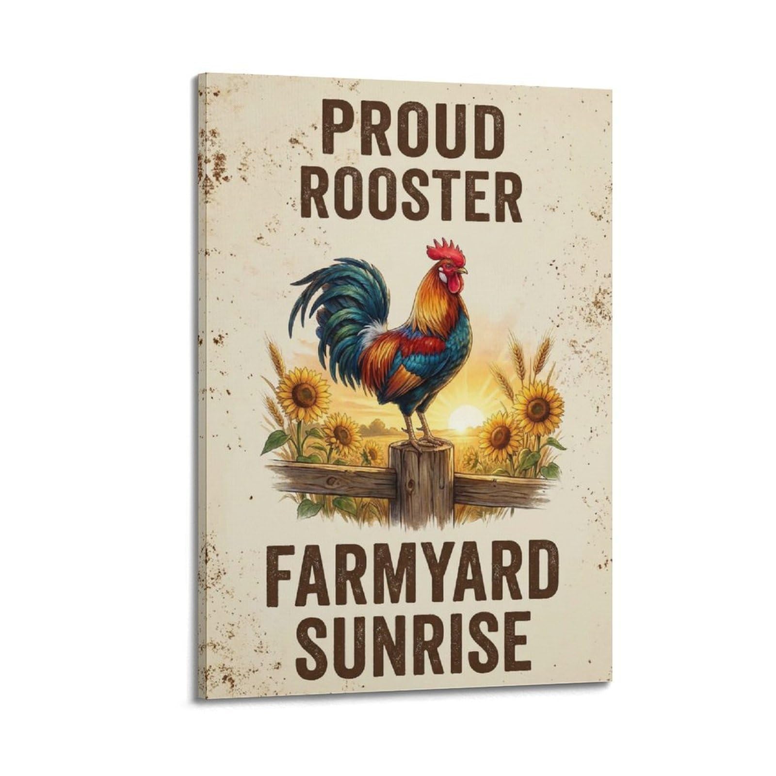 OKAHYS Chicken Farm Poster Morning Barnyard Vintage Rustic Modern Decorative Canvas Prints - Ideal Wall Art for Family, Man Cave, Game Room, Boys & Girls Bedroom 24x36inch