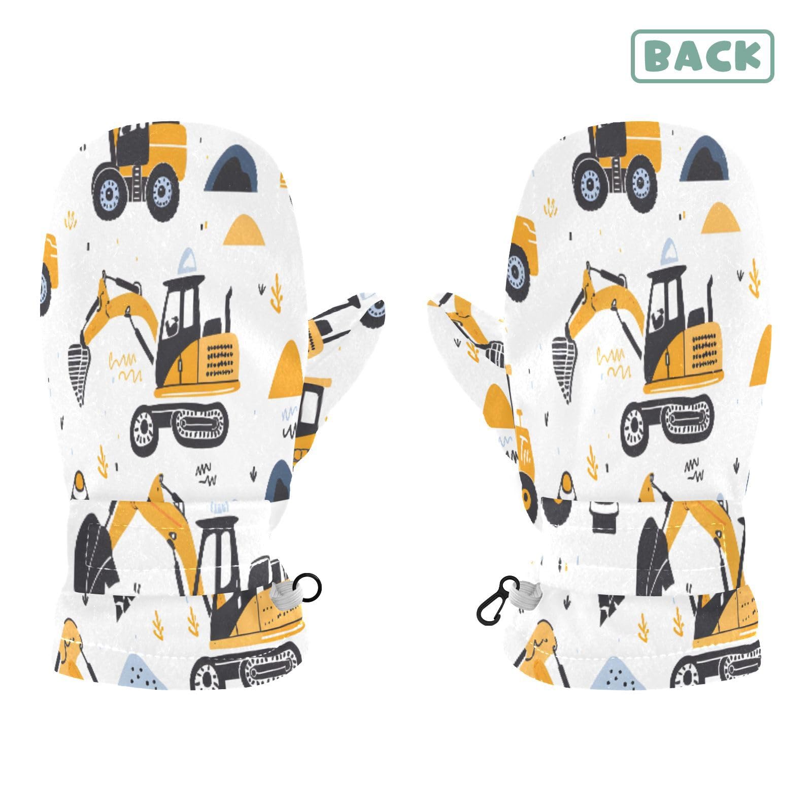 Kid's Winter Gloves Children Warm Gloves Excavating Machinery and Little Grass for Boys Girl Age 2-4 Years