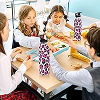 Vista 6 de Kids Water Bottle Leakproof Sports Water Bottle for Boys Girls 20oz, BPA-Free, Leopard Print Pink Black