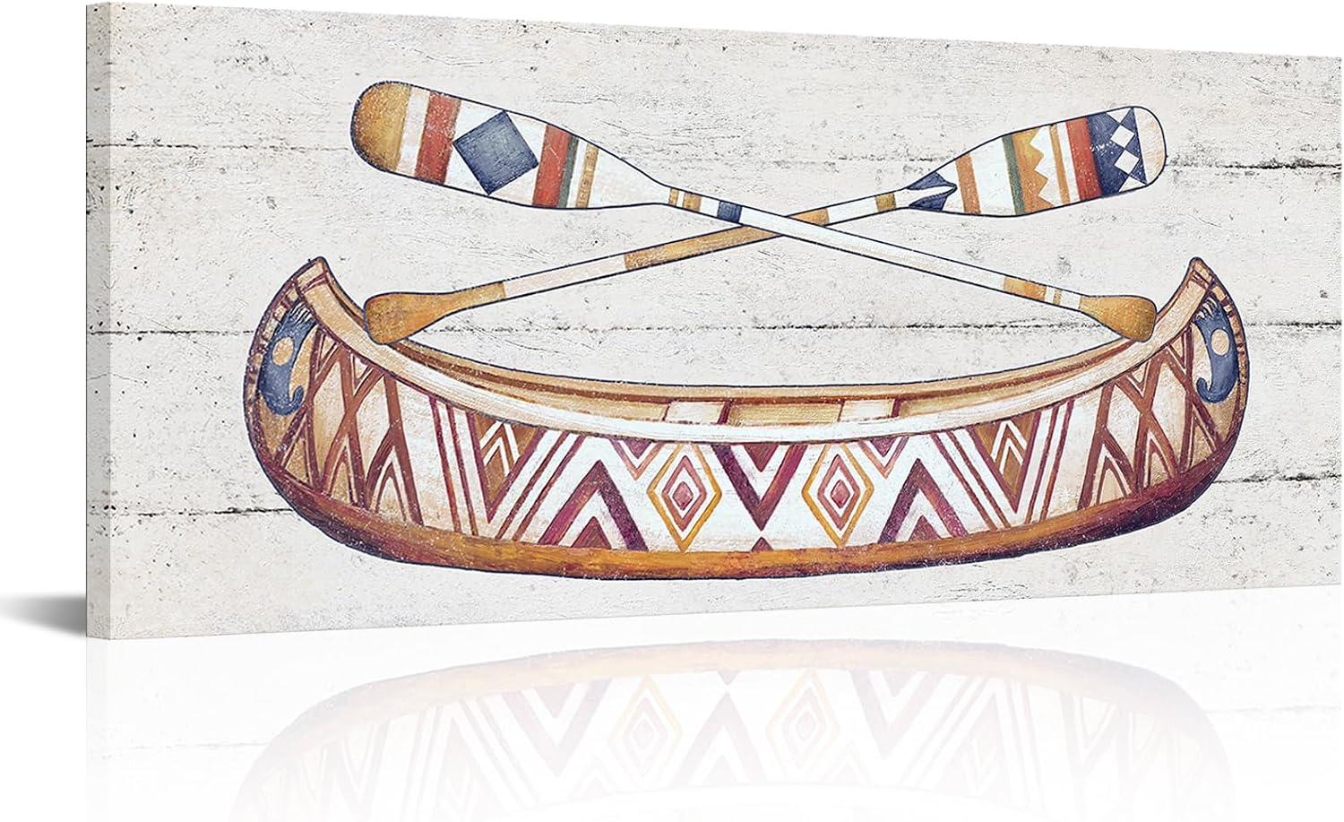 sechars Lake Hourse Decor Rustic Canoe Wall Art Painting Native American Style Cabin Decor 20"X48"