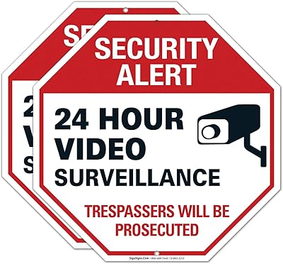 Video Surveillance Sign, Surveillance Sign, (2 Pack) 12x12 Inches, Rust Free .040 Aluminum, Fade Resistant, Made in USA by Sigo Signs