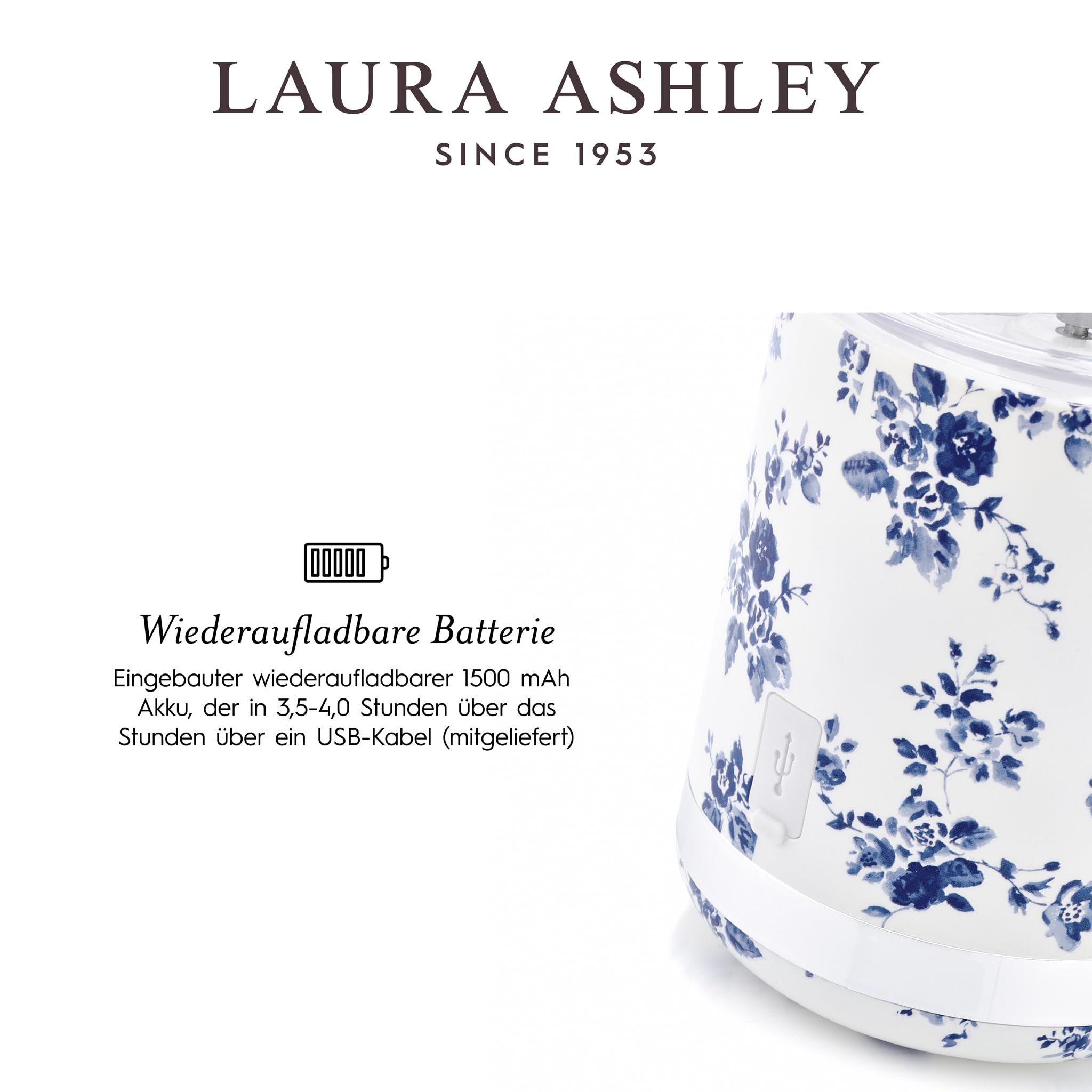 Laura Ashley Portable Blender Smoothie Maker to Go mit China Rose Design und 450 ml Flasche von VQ – USB Aufladbarer, Leistungsstark, und Kompakter Smoothie Mixer, Perfekt für Küche, Sport, und Reisen