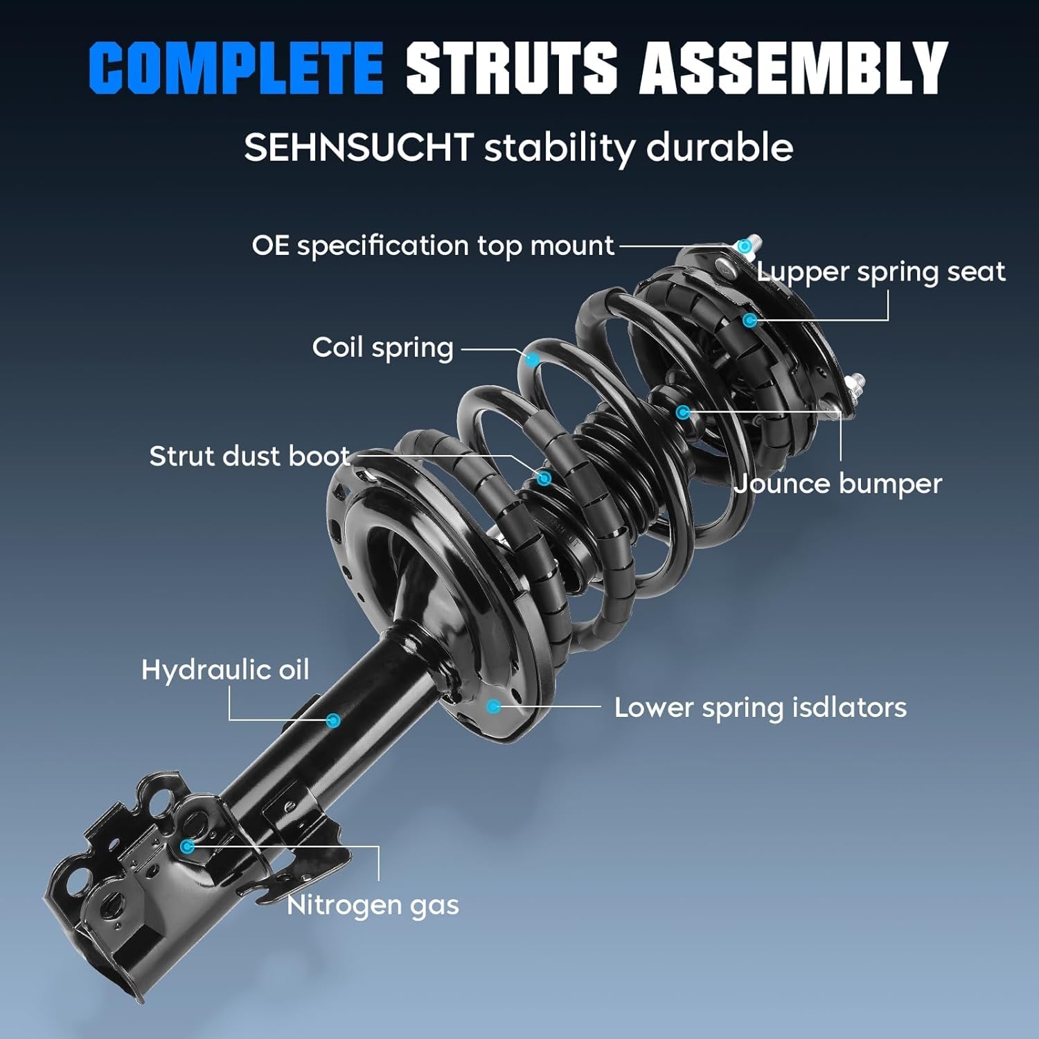 Front Strut Shock Spring for Toyota Camry 2007 2008 2009 2010 2011 2.4L 2.5L, Struts Shocks Absorber w/Coil Assembly Replace 172307 172308, Left & Right, 2PCS