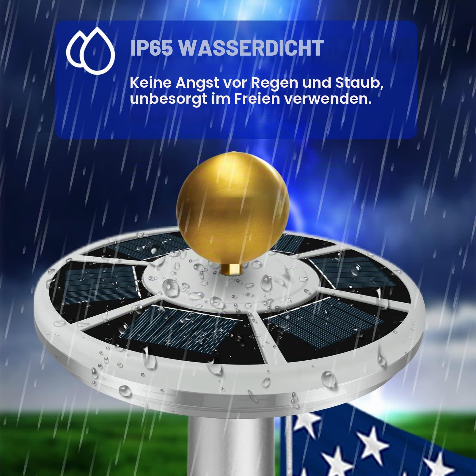 Solar-Fahnenmast der 2. Generation, 60 LEDs, superhelles Fahnenmast-Solarlicht, 30 % heller, IP65 wasserdicht, für 3.8 bis 7.5 m Boden-Teleskop-Fahnenstangen (Deluxe, silberfarben) )