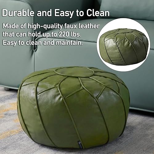 Miniatura 7 de Louis Donné Funda de puf de piel sintética sin relleno, puf otomano redondo para sala de estar, dormitorio, color naranja