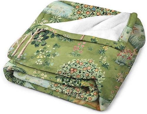 Miniatura 3 de William Morris Manta floral, estampado vintage de jardín verde, manta de franela súper suave para cama y sofá, 40 x 50 pulgadas