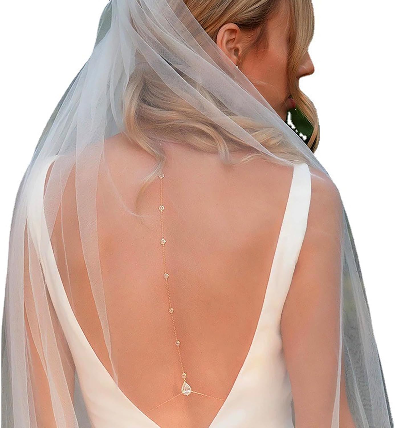 Wedding Back Necklace for Backless Dress Gold Silver Cz Bridal Backdrop Necklace Choker Rhinestone Teardrop Brides Back Body Chain Sparkly Crystal Diamond Long Drop Y Lariat Pendant Bridesmaid Women - Image 7
