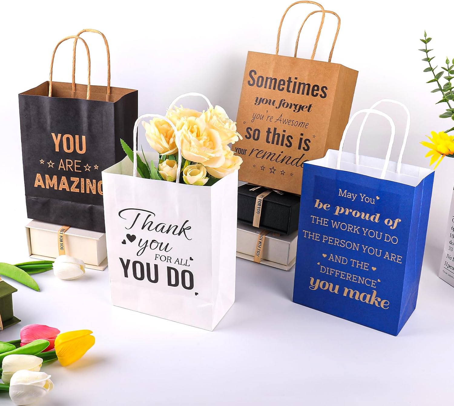 50 Pack Employee Appreciation Thank You Gift Bags Bulk with Handles, 8 x 5.9 x 3 Inches for Coworker Staff, Team Gifts, Pastor Day , Customer Service, Teachers , Volunteer, Vet Tech , Nursing , Holidays & Celebrations (Blue, 50 Pcs) - Image 7