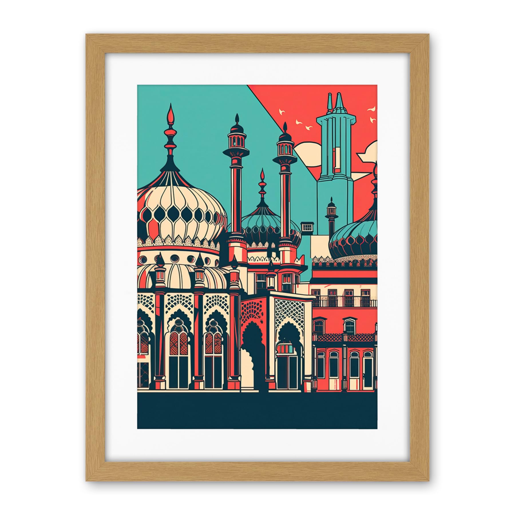 Artery8 Brighton's Royal Pavilion in Ivory Blue and Red Artwork Framed Wall Art Print 18X24 Inch