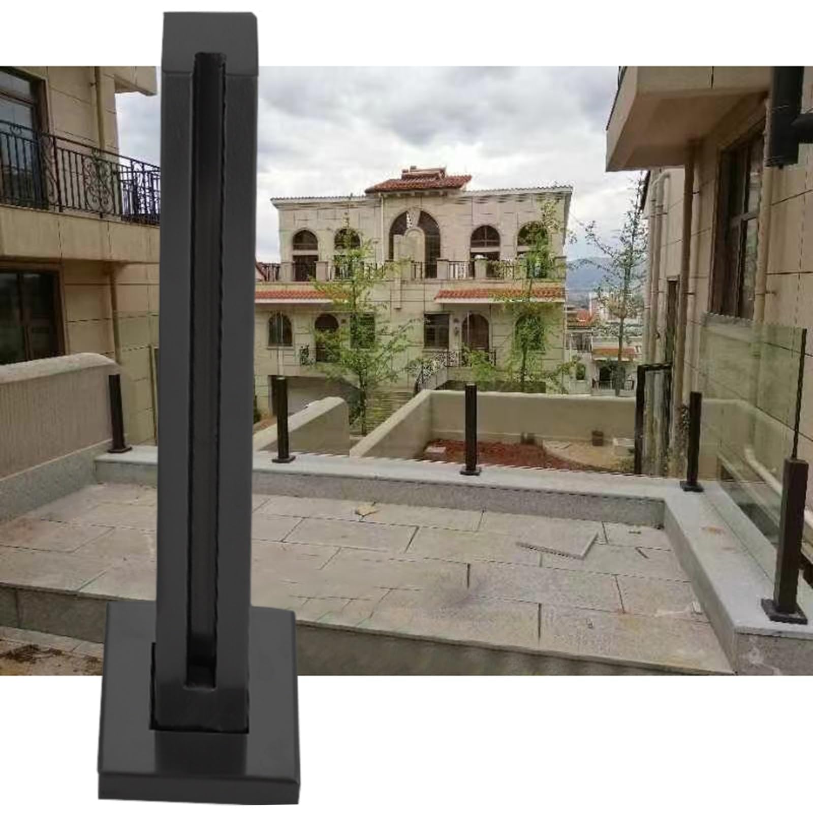Barandilla de acero inoxidable de diseño moderno y acabados premium para patios exclusivos
