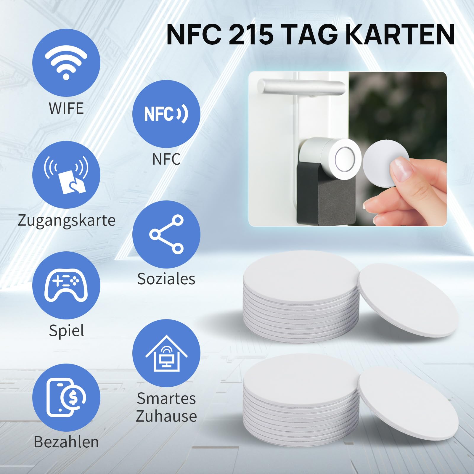 20 sztuk NFC Tags, karty NTAG215 NFC, 25 mm samoprzylepne naklejki NFC z TagMo, białe
