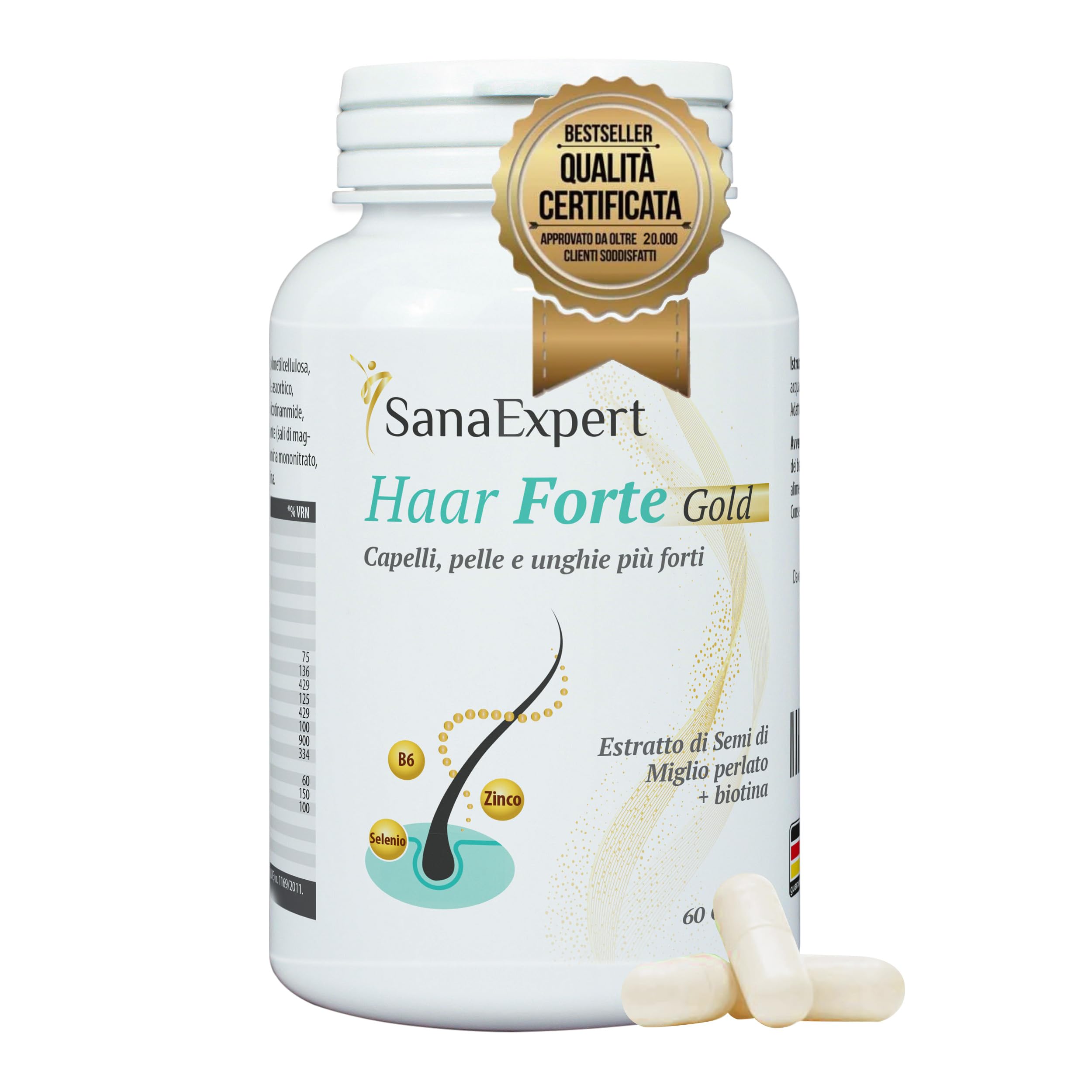 SanaExpert Haar Forte Gold - Integratore Premium per Rinforzare i Capelli - Estr