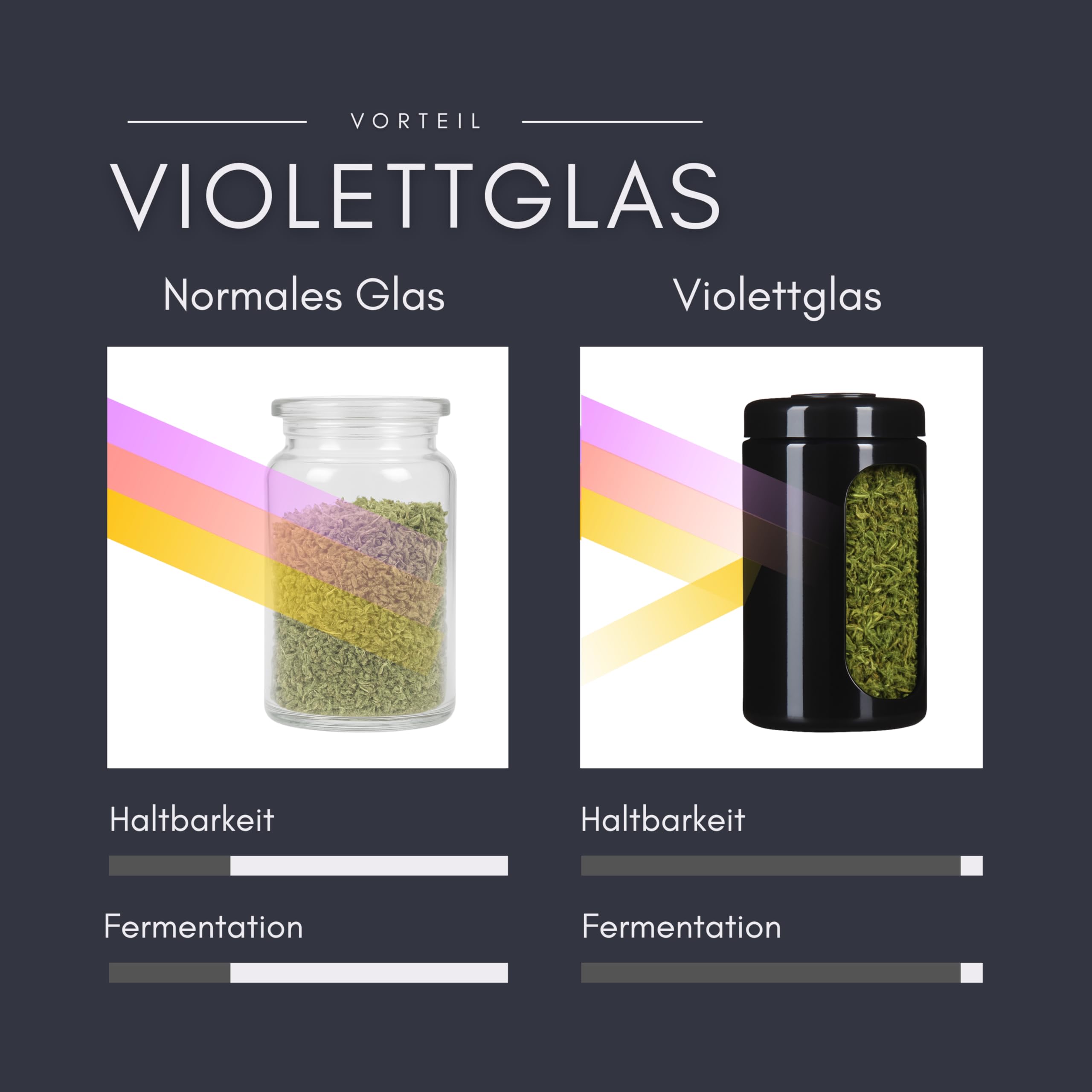 ANCEVIA edles Violettglas mit individueller GRAVUR Vorratsglas 500 ml – 3er Set Vorratsdose mit Hygrometer Deckel | Miron Glasbehälter mit Deckel zur langfristigen Lagerung und Geruchsveredelung