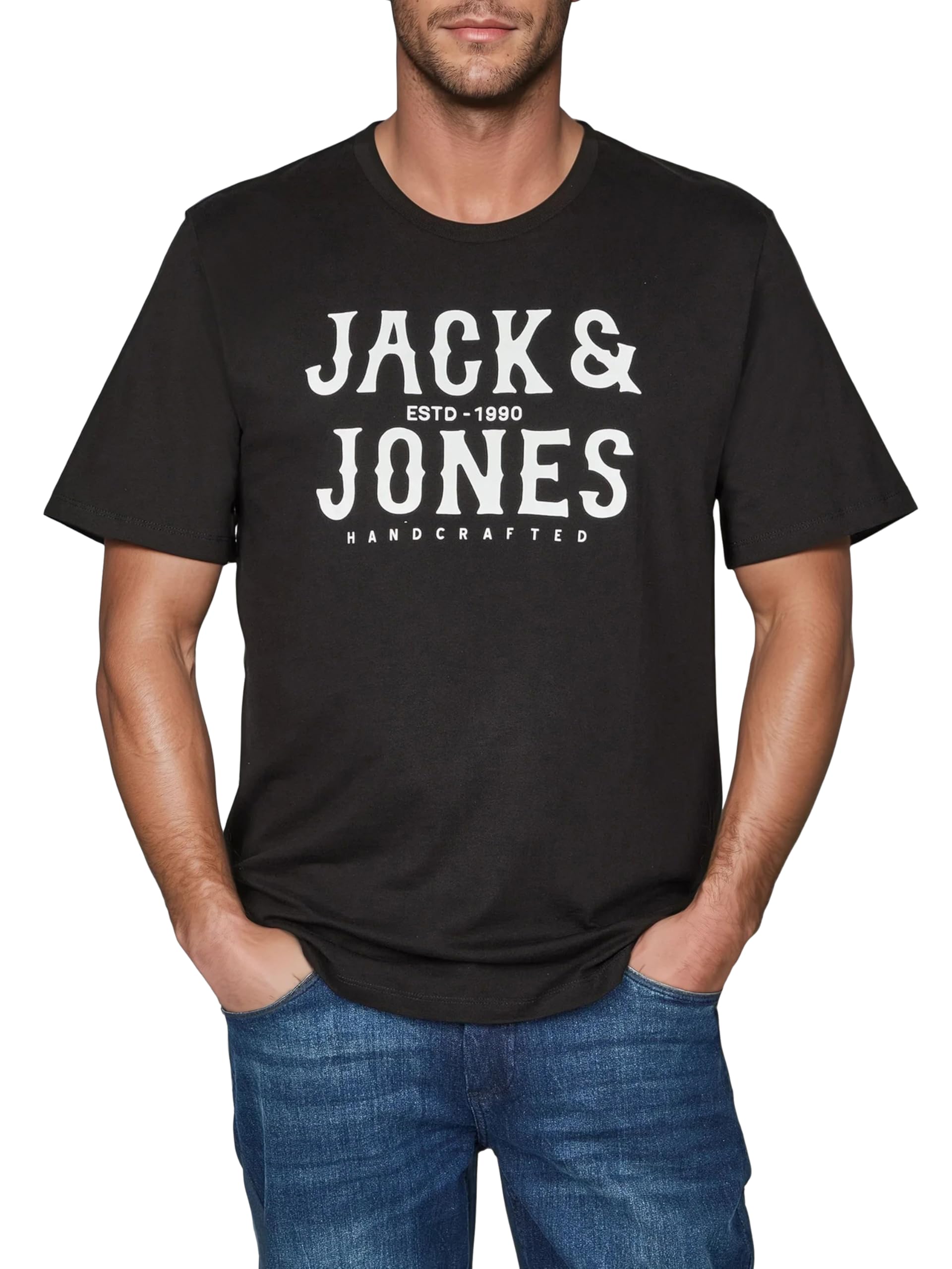 JACK & JONES JJLINO T-shirt z okrągłym dekoltem, z krótkim rękawem, krój regularny, na lato, 100% bawełna, czarny, biały, zielony, czerwony, niebieski, szary, S, M, L, XL, XXL, 3XL