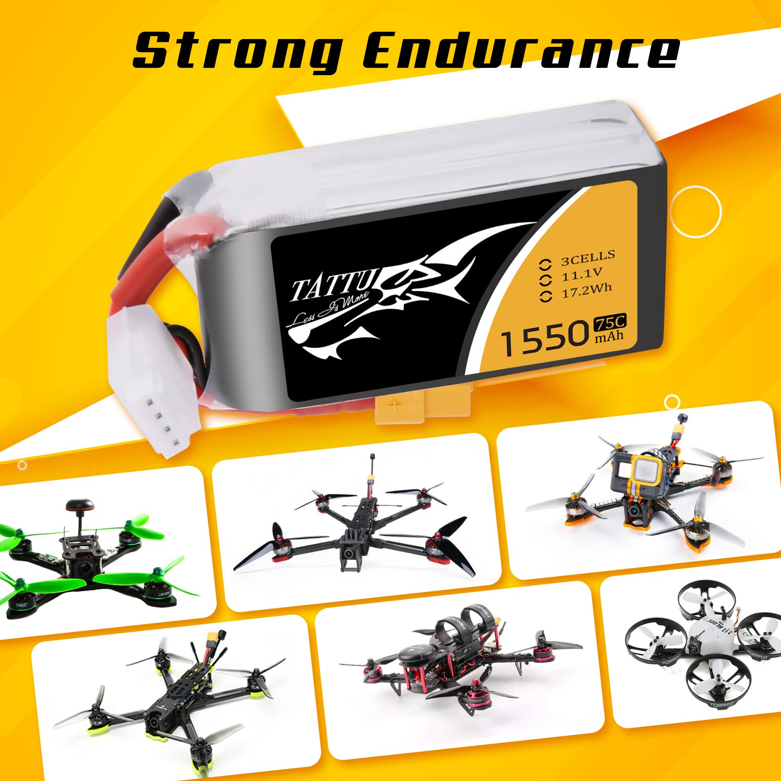 Tattu 3S LiPo akumulator 1550 mAh 11,1 V 75C XT60 do quadkopterów FPV RC