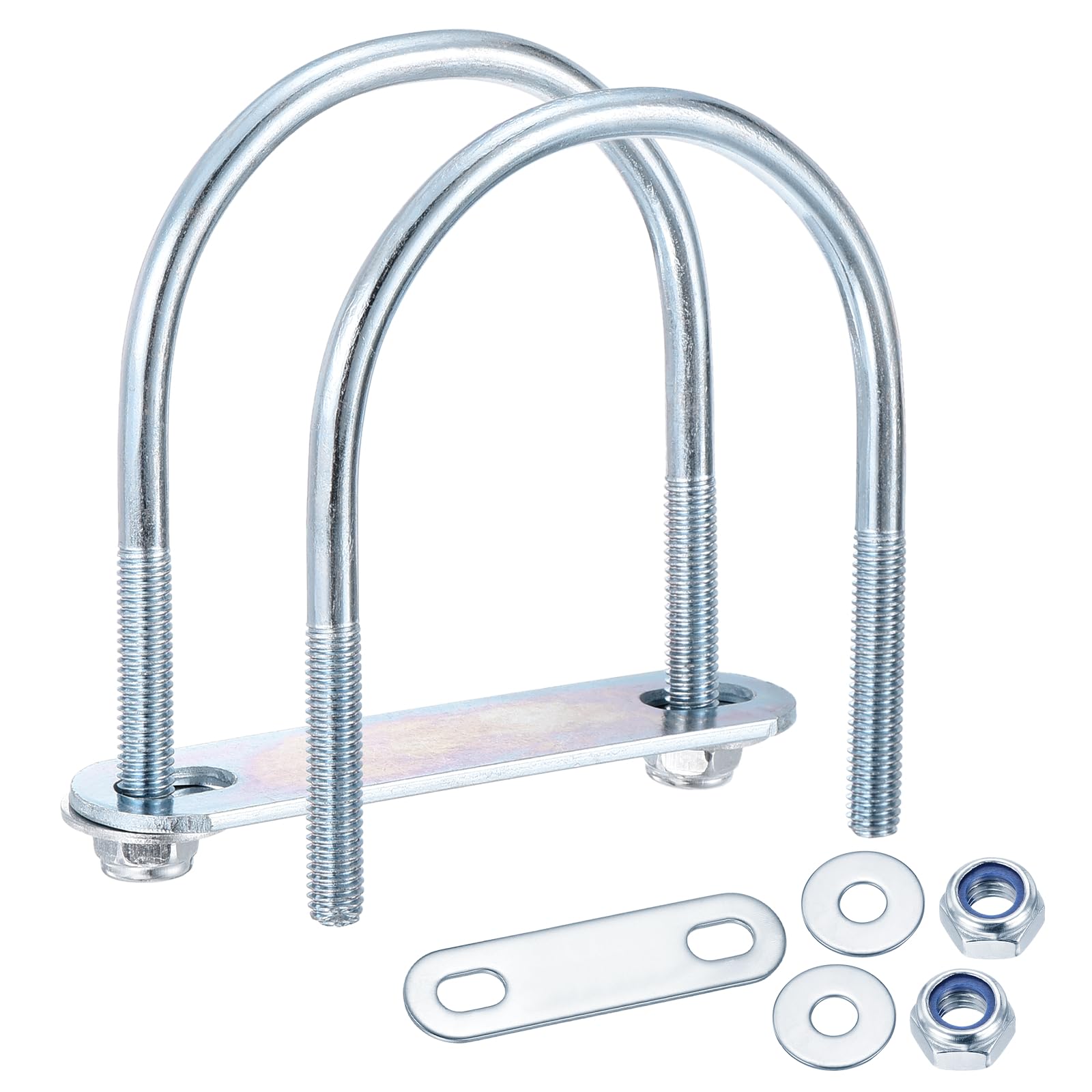 METALLIXITY U Bolts 4Set (M6x60x81mm), Round U Bolt Kits Carbon Steel with Nylon Lock Nut Washers Plates - for Construction, Pipe, Trailer, Automotive, Leaf Spring Fastener