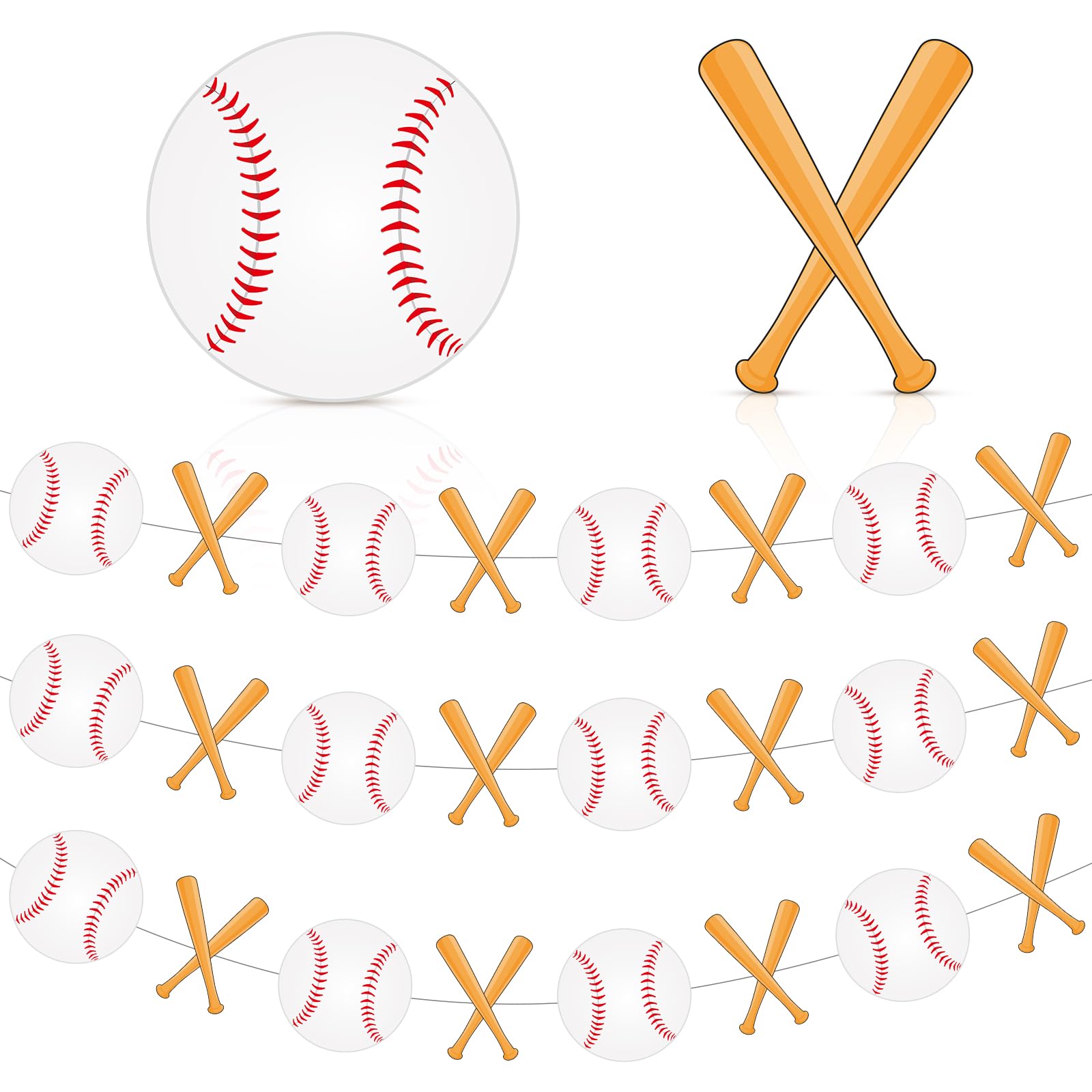 Tingjoo 3pcs 4.92 ft Baseball and Baseball Bat Banner Party Decorations Baseball Sports Theme Party Hanging Garland Decorations Paper Garland for