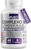 Complexo B Puro Nutrition – Vitaminas B1, B2, B3, B5, B6, B9, B12 e Magnésio, 60 Cápsulas