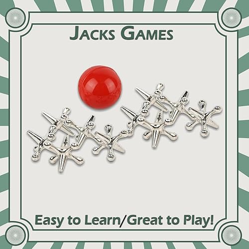 Miniatura 3 de Home-X Jacks Game - Juego de Jax de la vieja escuela con pelota de goma roja - Juego de gatos con pelota clásica, divertido juego de regalo de gatos