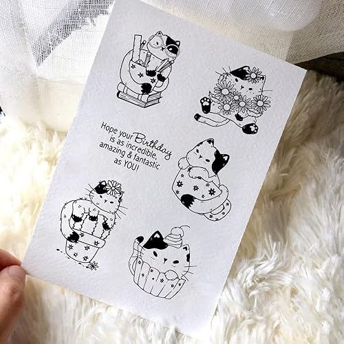 Miniatura 5 de Sellos transparentes con diseño de flores y gatos para hacer tarjetas, sellos de goma transparente de abejas de flores, sellos de palabras de