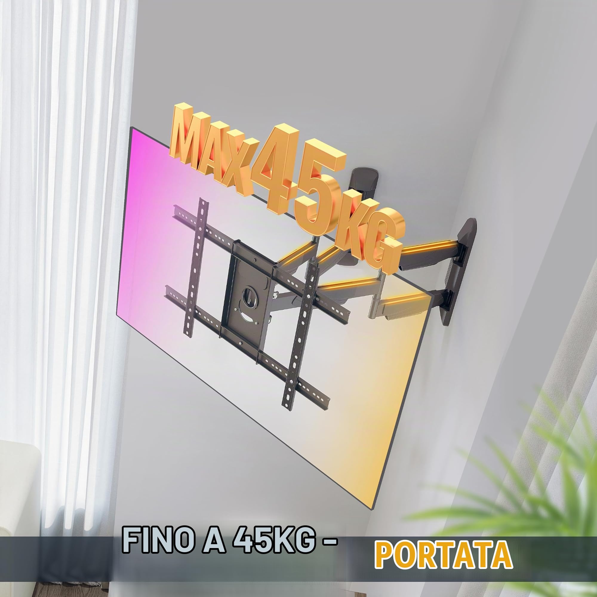 RICOO S5364 Supporto TV da parete Staffa TV 40-75 pollici per 40 43 50 55 60 65 75 pollici girevole inclinabile fino a 60 kg max VESA 600x400