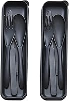 MaoMaoCha Reusable Wheat Straw Travel Utensils Set with Case - 2 Packs Eco-Friendly BPA-Free Fork Spoon Knife for Camping Picnic Kids Adults (Black)