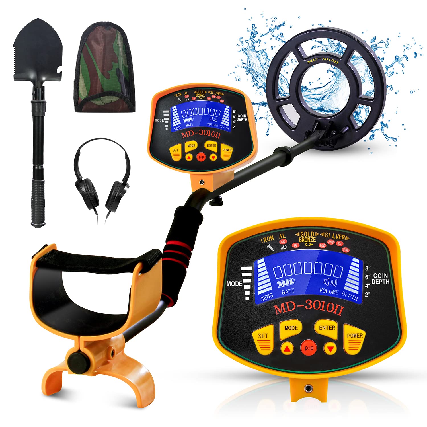 Metal Detector for Adults, Pinpoint Gold Detector with LCD Display and Shovel, Advanced DSP Chip, 10'' Detection Depth, 5 Search Modes, IP68 Waterproof for Treasure Hunting