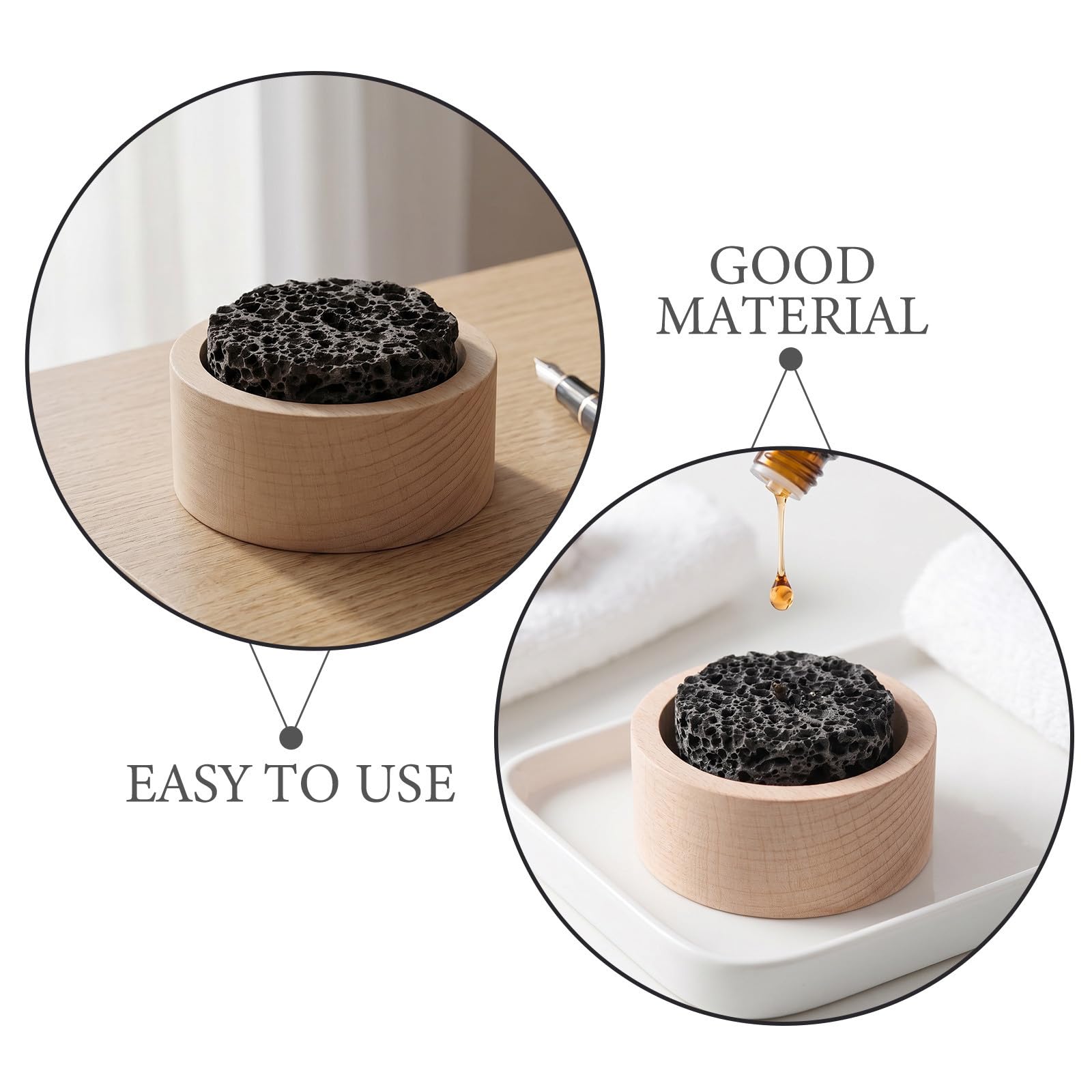 4 Pezzi Diffusore Passivo di Oli Essenziali in Pietra Lavica Vulcanica Rotondo, senza Alimentazione, Decorativo per Ambienti Casa e Camere da Letto