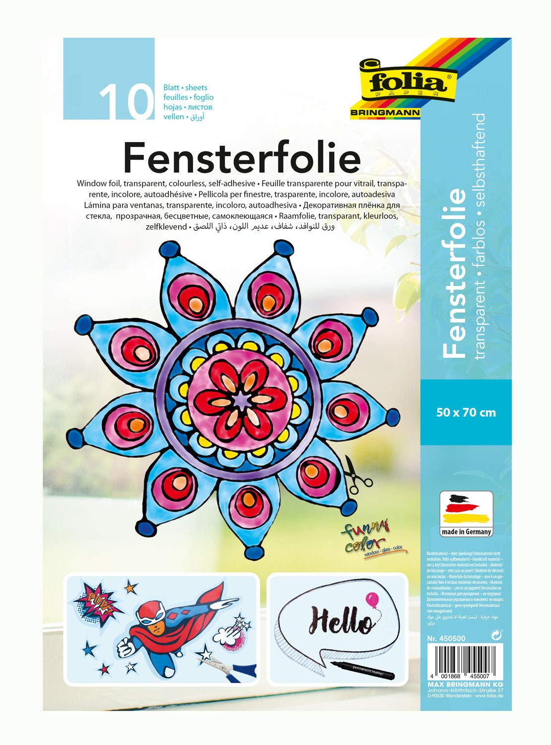 folia Fensterfolie farblos, selbsthaftend – 10 Bogen, ca. 50 x 70 cm