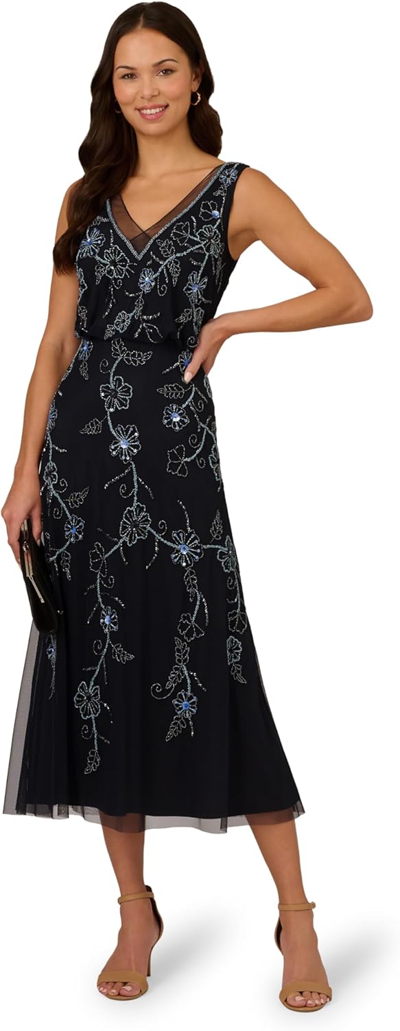 Adrianna Papell Womens Beaded Midi Dress - Image 4