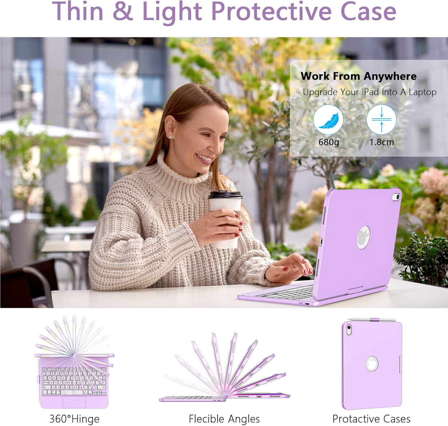 TaIYanG for iPad A16 11th 10th Generation Case with Keyboard 10.9" 2022 & 11 inch 2025, Touch Trackpad Keyboard Case for 10th Generation-360° Rotate,Pencil Holder, Keyboard for iPad 10th Gen, Purple - Image 6