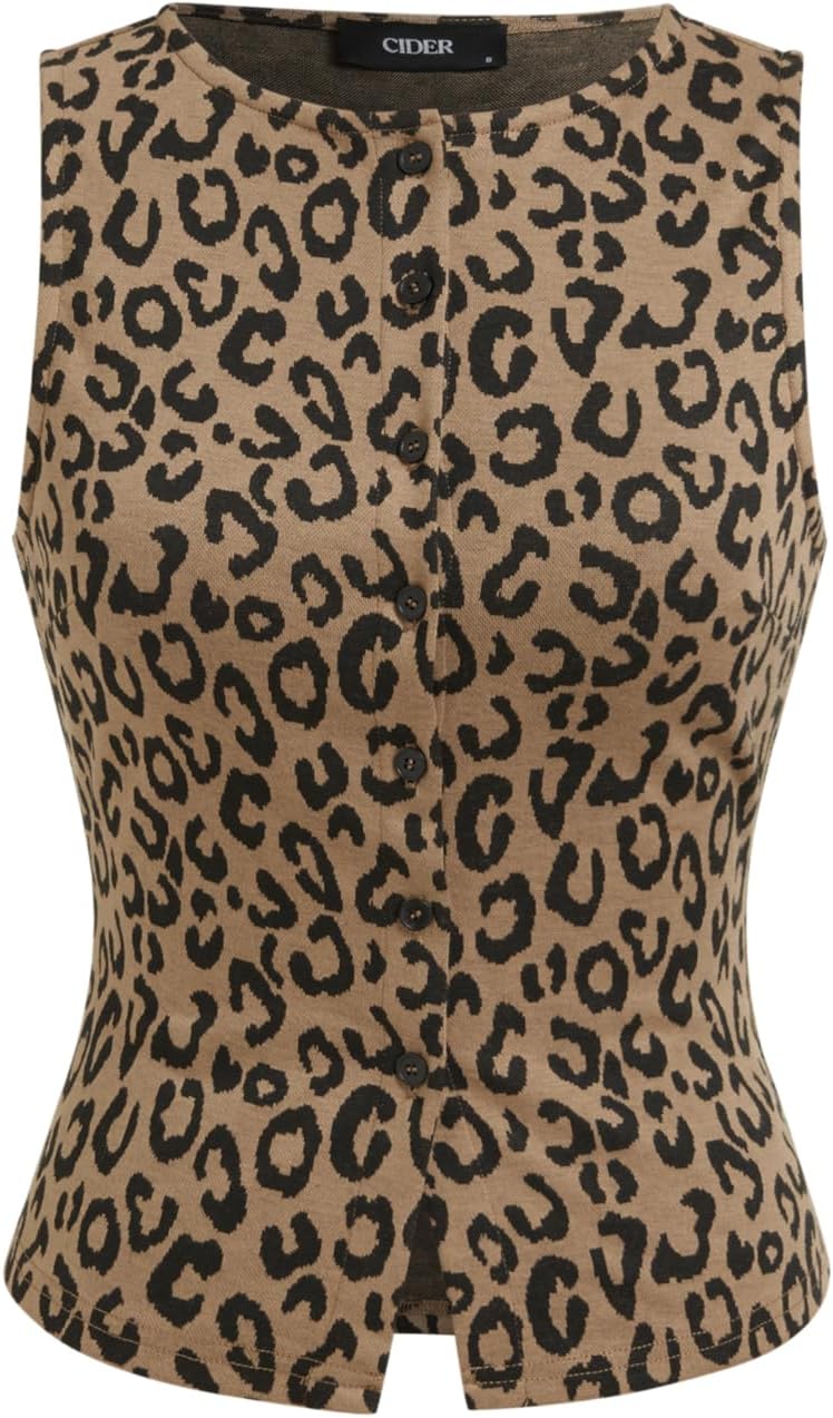 CIDER Women Button Down Tank Tops Sleeveless Ribbed Slim Fit Crop Vest Top Summer Going Out Tank Top