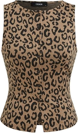CIDER Women Button Down Tank Tops Sleeveless Ribbed Slim Fit Crop Vest Top Summer Going Out Tank Top