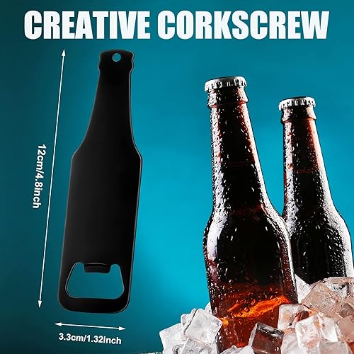 Miniatura 3 de Abrebotellas de acero inoxidable con forma de abrebotellas, abrelatas de cerveza negra, mango plano, abrebotellas de cerveza para el hogar, cocina,