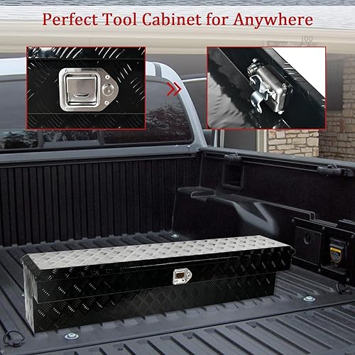 Miniatura 7 de Caja de herramientas de aluminio negro de 60 x 8 x 14 pulgadas para camioneta, caja de herramientas para camioneta, remolque, caja de herramientas,